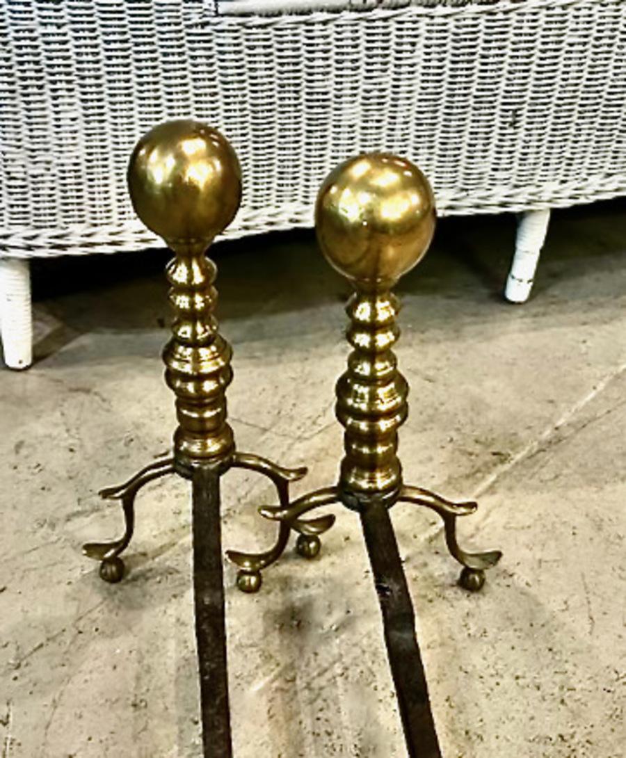 Pair American Federal Cannonball Andirons 3