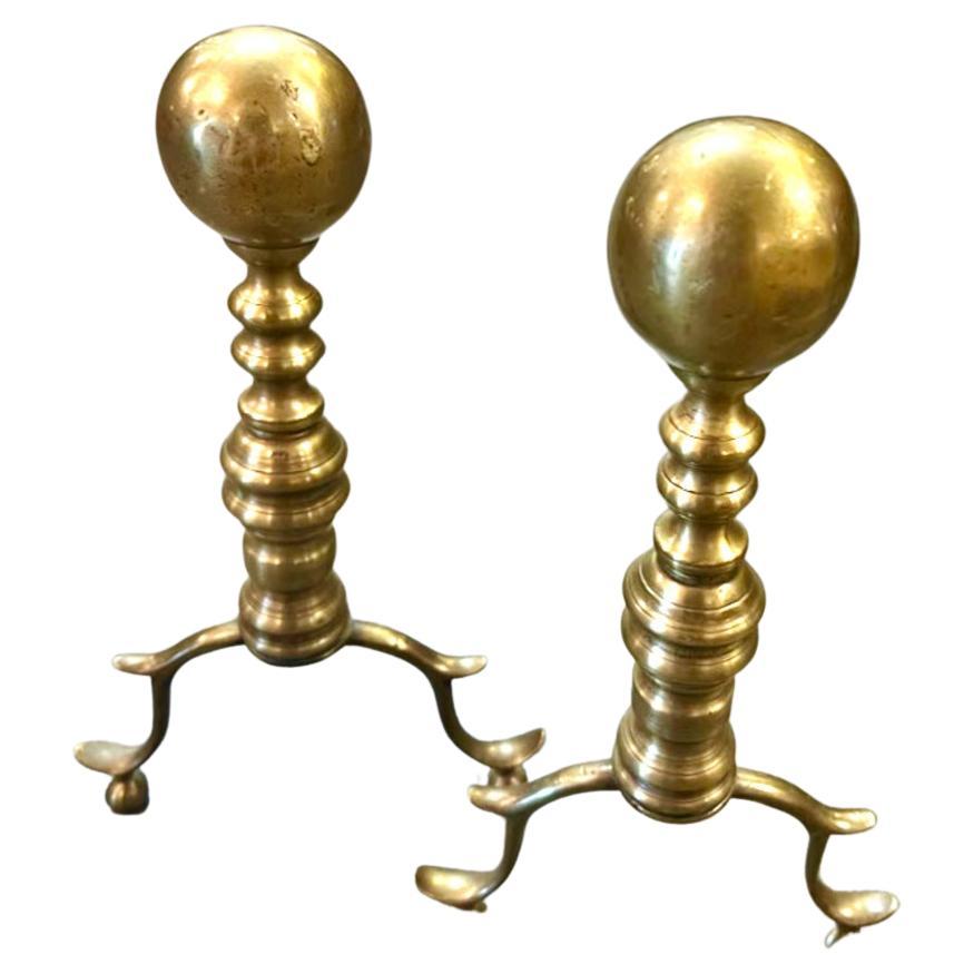 Pair American Federal Cannonball Andirons For Sale