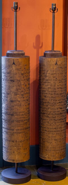 Pair American Large Columnar Floor Lamps from Factory Rollers with Iron Bases