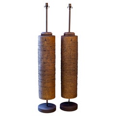 Pair American Large Columnar Floor Lamps from Factory Rollers with Iron Bases