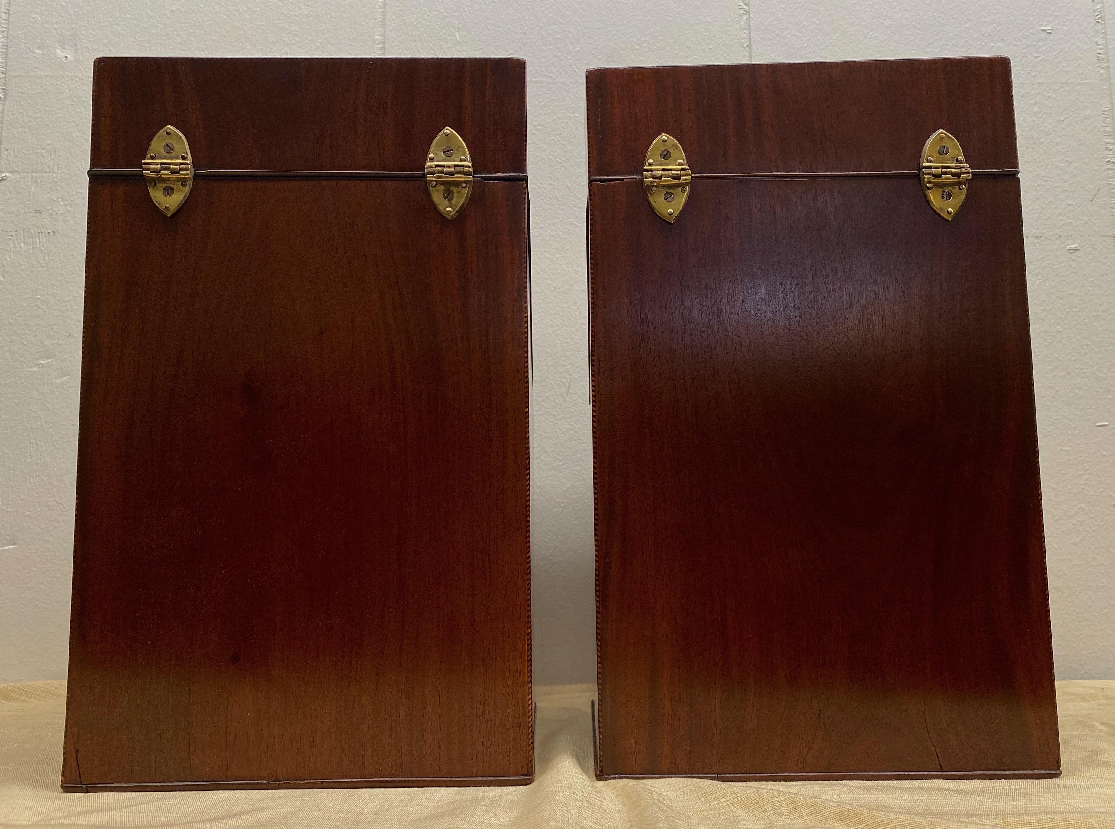 Pair American Mahogany Serpentine Inlaid Knife Boxes with Cutlery Interiors For Sale 6