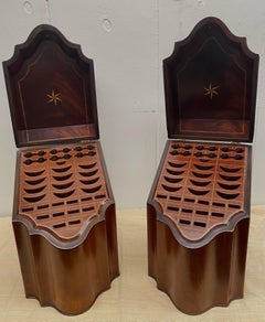 Pair American Mahogany Serpentine Inlaid Knife Boxes with Cutlery Interiors