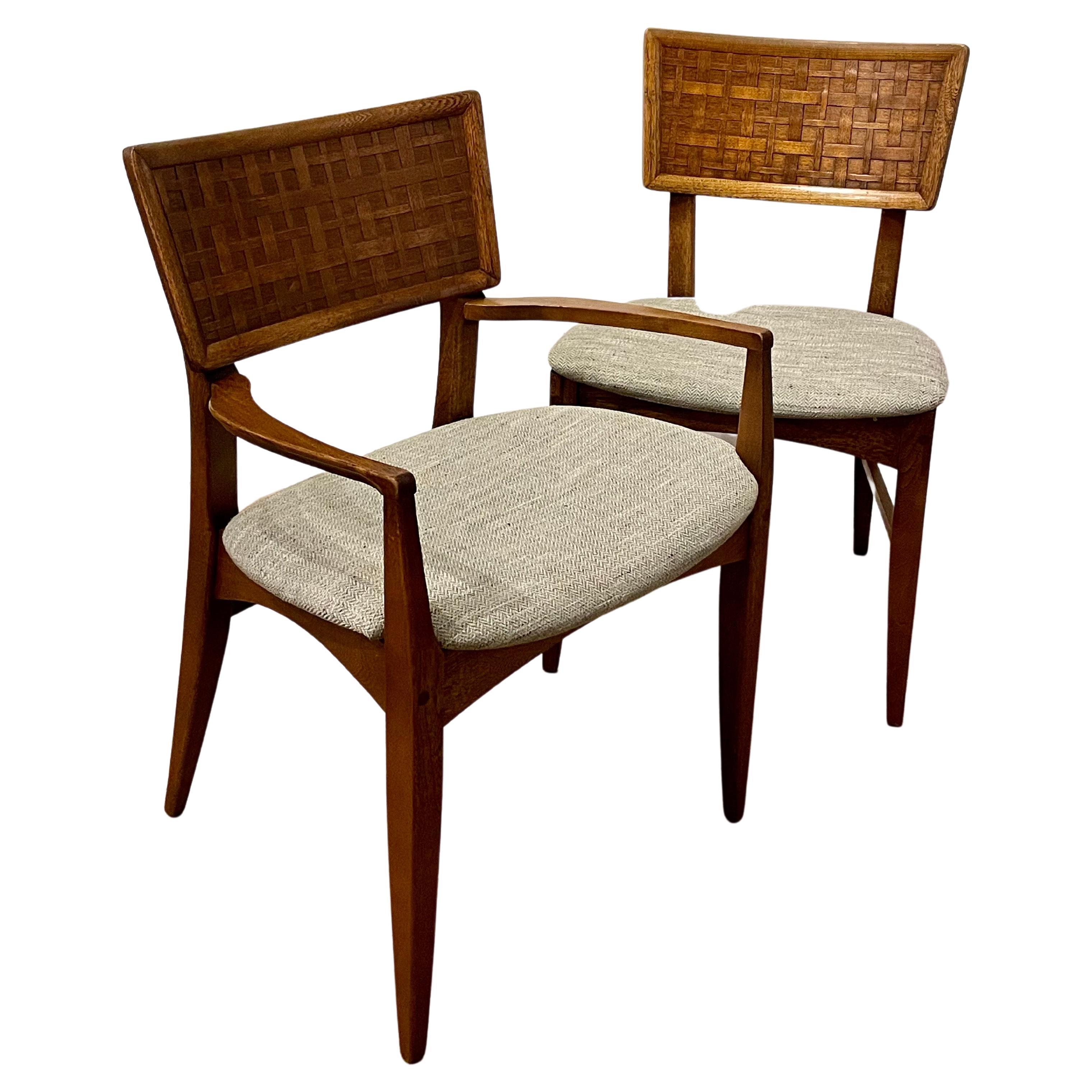 Pair American Mid Century Atomic Age Walnut Dining Chairs 1 Captain Chair
