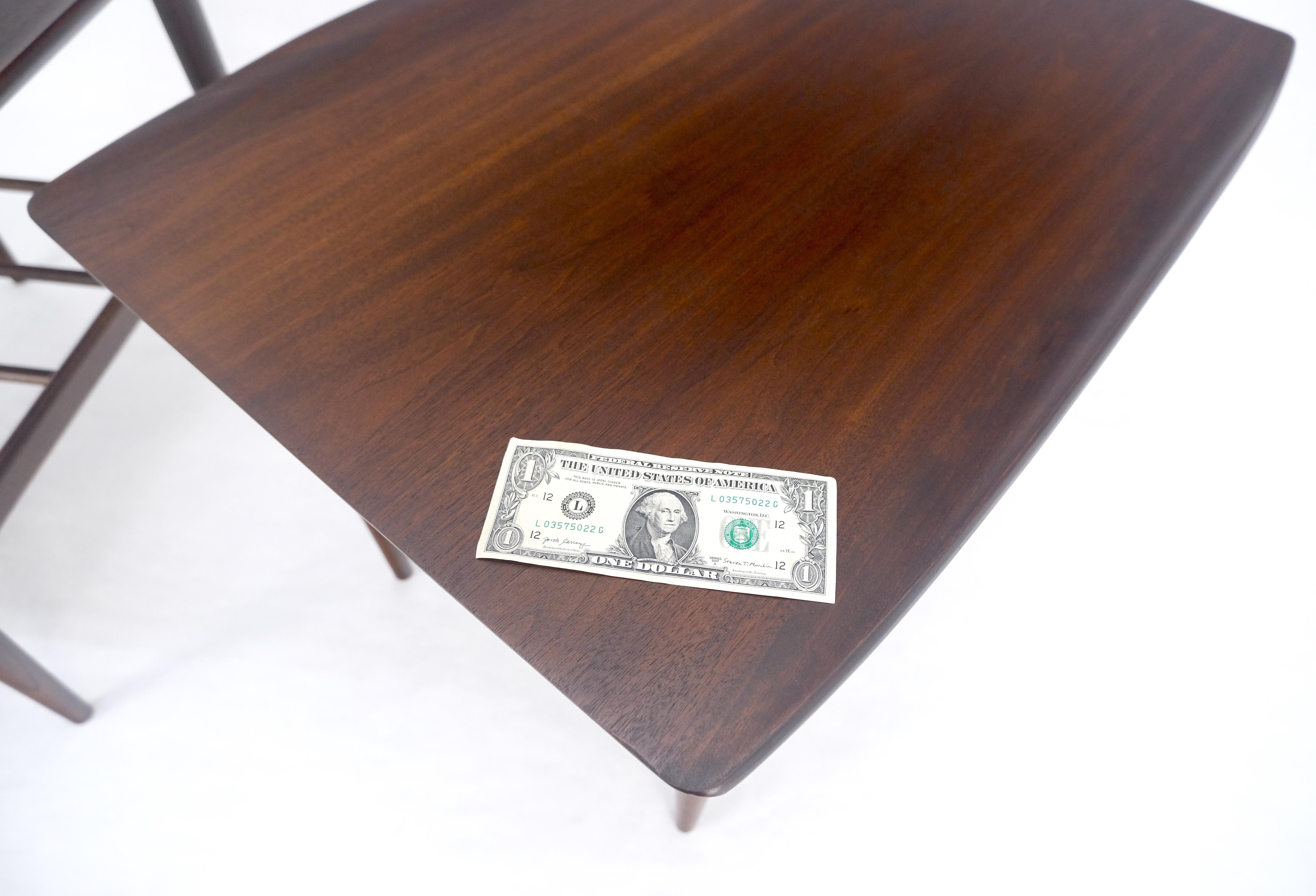 Pair American Mid Century Modern Walnut Rolled Edges End Side Tables MINT! en vente 6