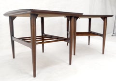 Pair American Mid Century Modern Walnut Rolled Edges End Side Tables MINT!