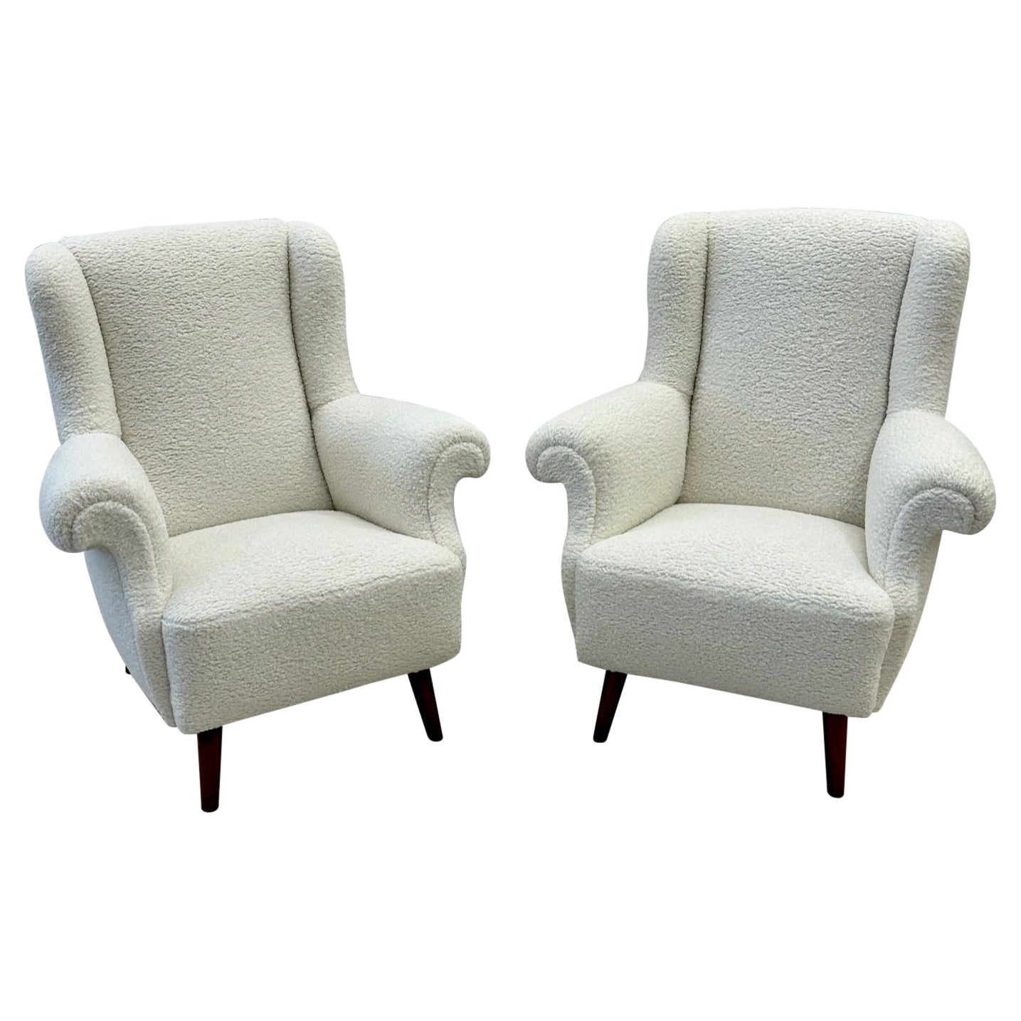 Paire de fauteuils de salon/de dossier à volutes américains du milieu du siècle dernier, style Boucle, Draper