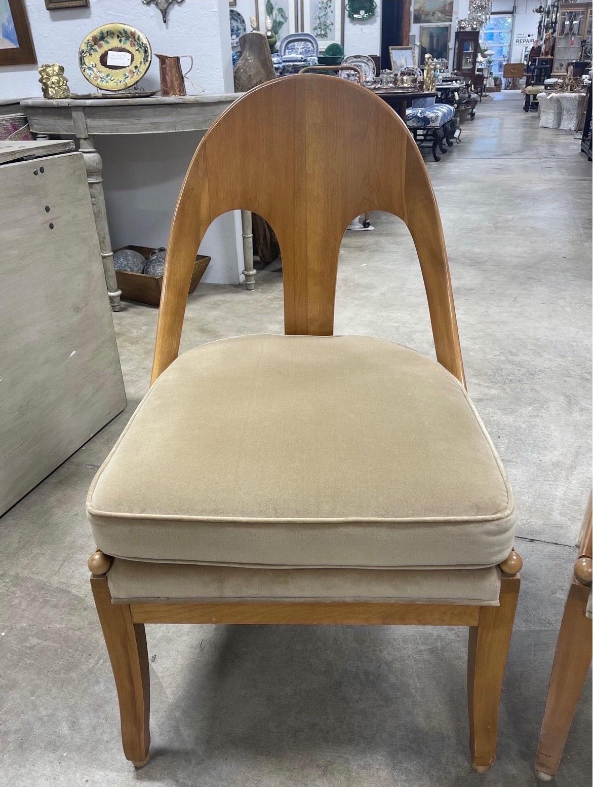 Mid-Century Modern Pair, American Mid Century Walnut Spoon Back Chairs W/ Fine Upholstery