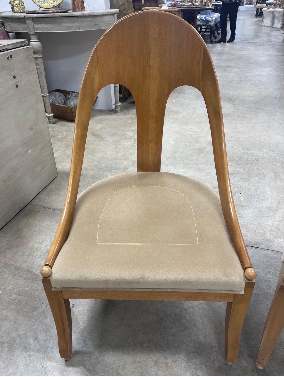 Pair, American Mid Century Walnut Spoon Back Chairs W/ Fine Upholstery In Good Condition In Atlanta, GA
