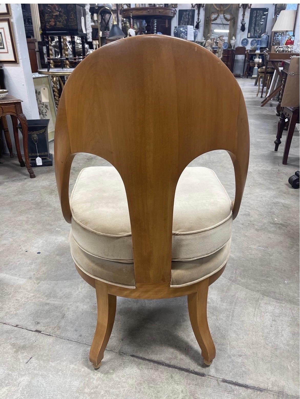 20th Century Pair, American Mid Century Walnut Spoon Back Chairs W/ Fine Upholstery