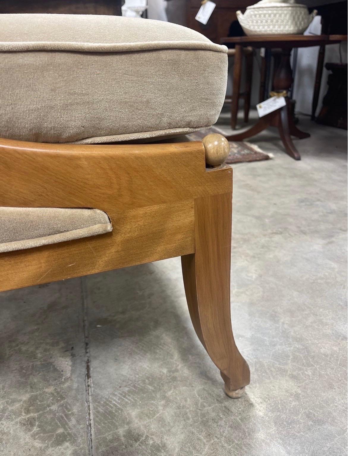 Suede Pair, American Mid Century Walnut Spoon Back Chairs W/ Fine Upholstery For Sale