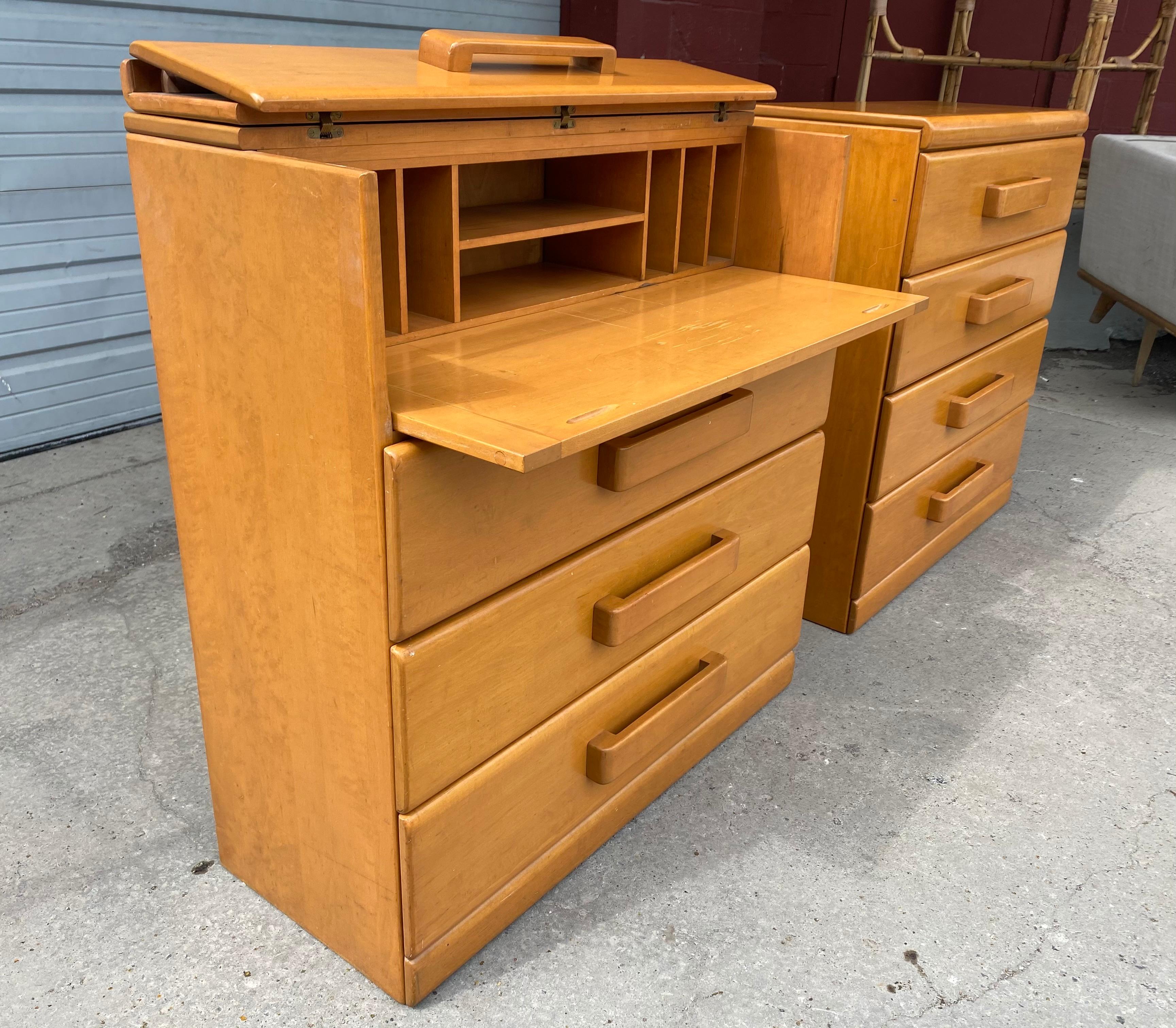 Mid-Century Modern Pair of American Modern 4 Drawer Chests / Desk, Russel Wright, Conant Ball For Sale