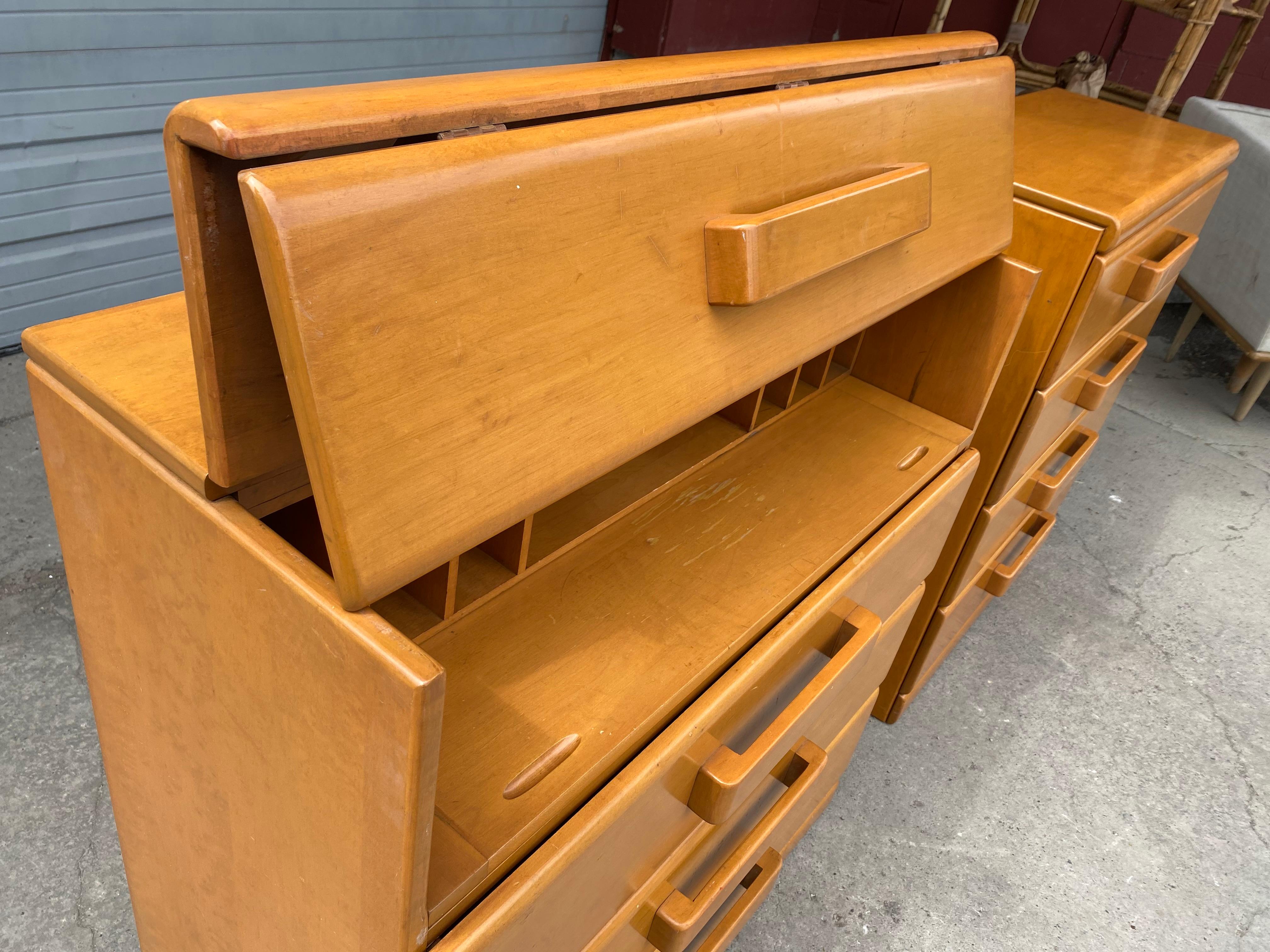 Mid-20th Century Pair of American Modern 4 Drawer Chests / Desk, Russel Wright, Conant Ball For Sale