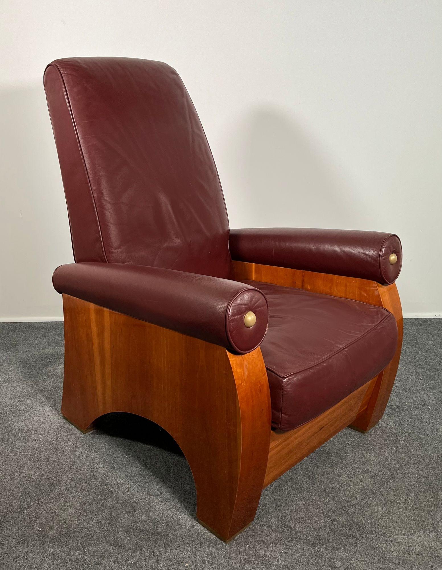 Pair American Modern High Back Mahogany and Leather Chairs, Pace Collection In Good Condition For Sale In Hollywood, FL