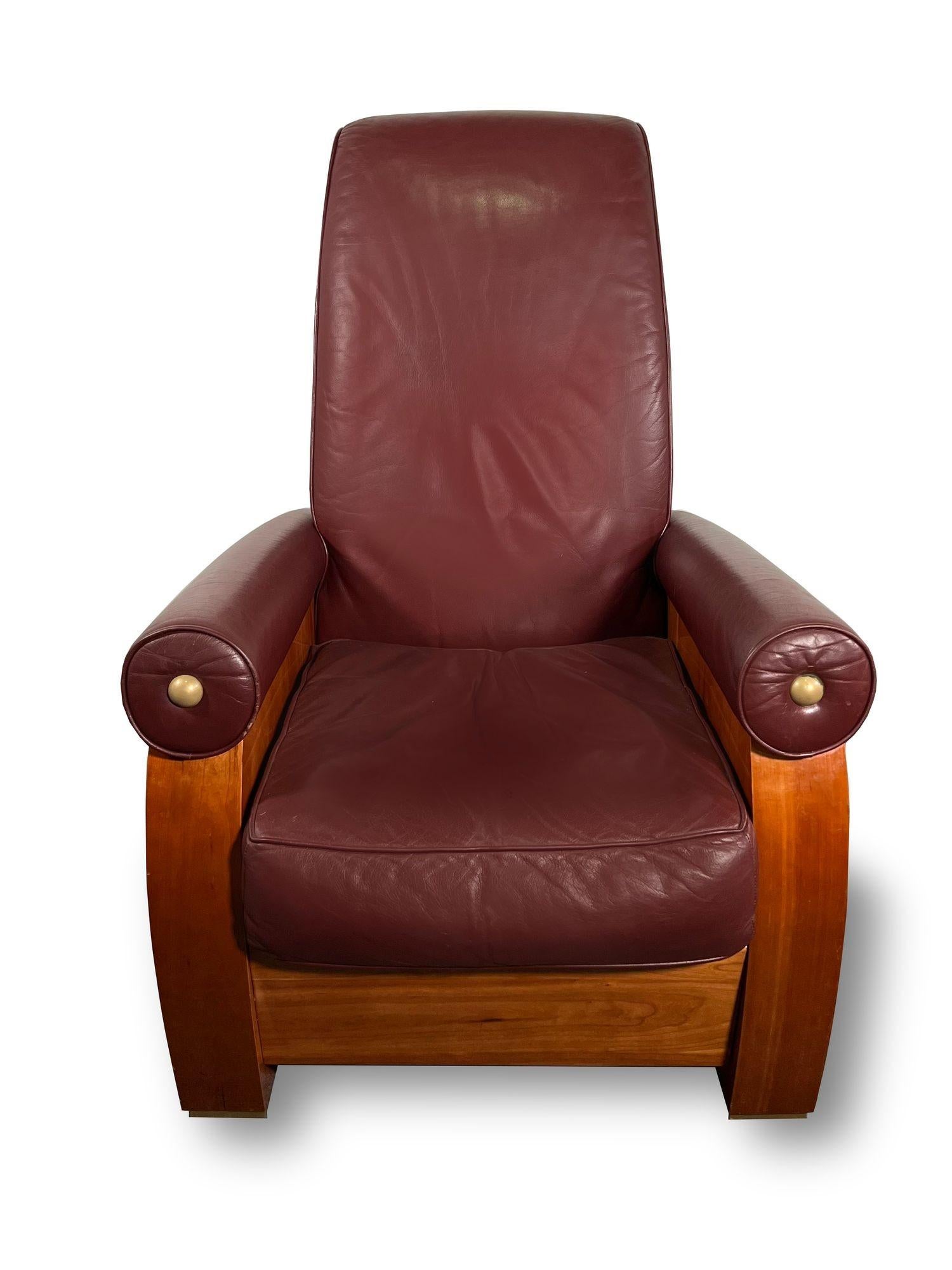 Late 20th Century Pair American Modern High Back Mahogany and Leather Chairs, Pace Collection For Sale