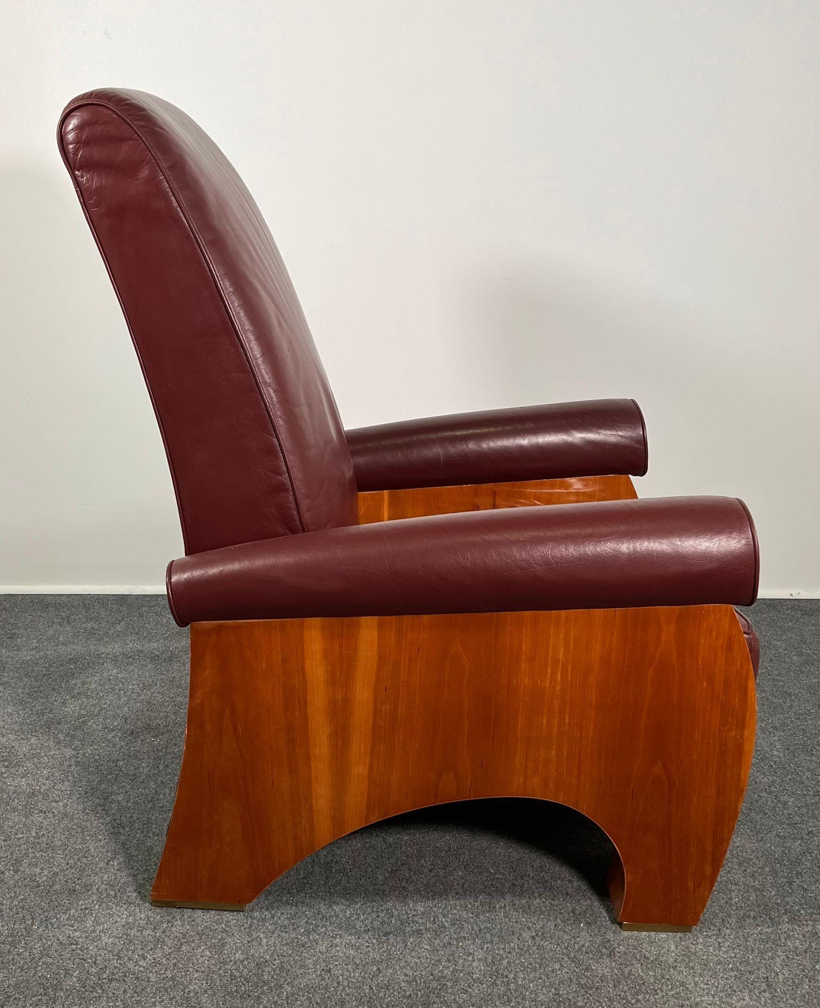Pair American Modern High Back Mahogany and Leather Chairs, Pace Collection For Sale 2