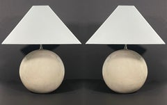 Pair American Modern Large, Goatskin, Sphere Lamps, Karl Springer LTD