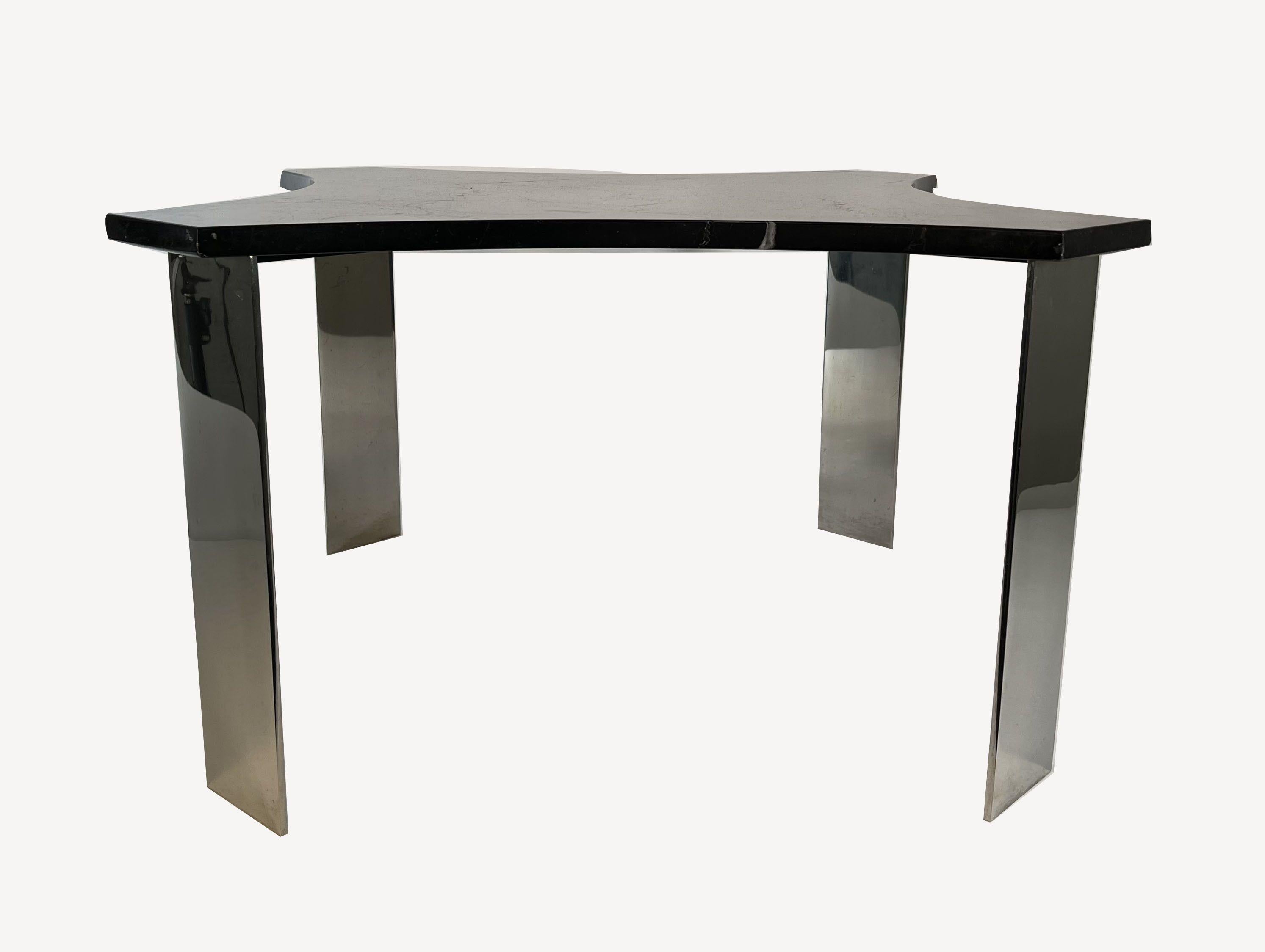 Pair American Modern Polished Steel and Granite Tables, Pace Collection In Good Condition For Sale In Hollywood, FL