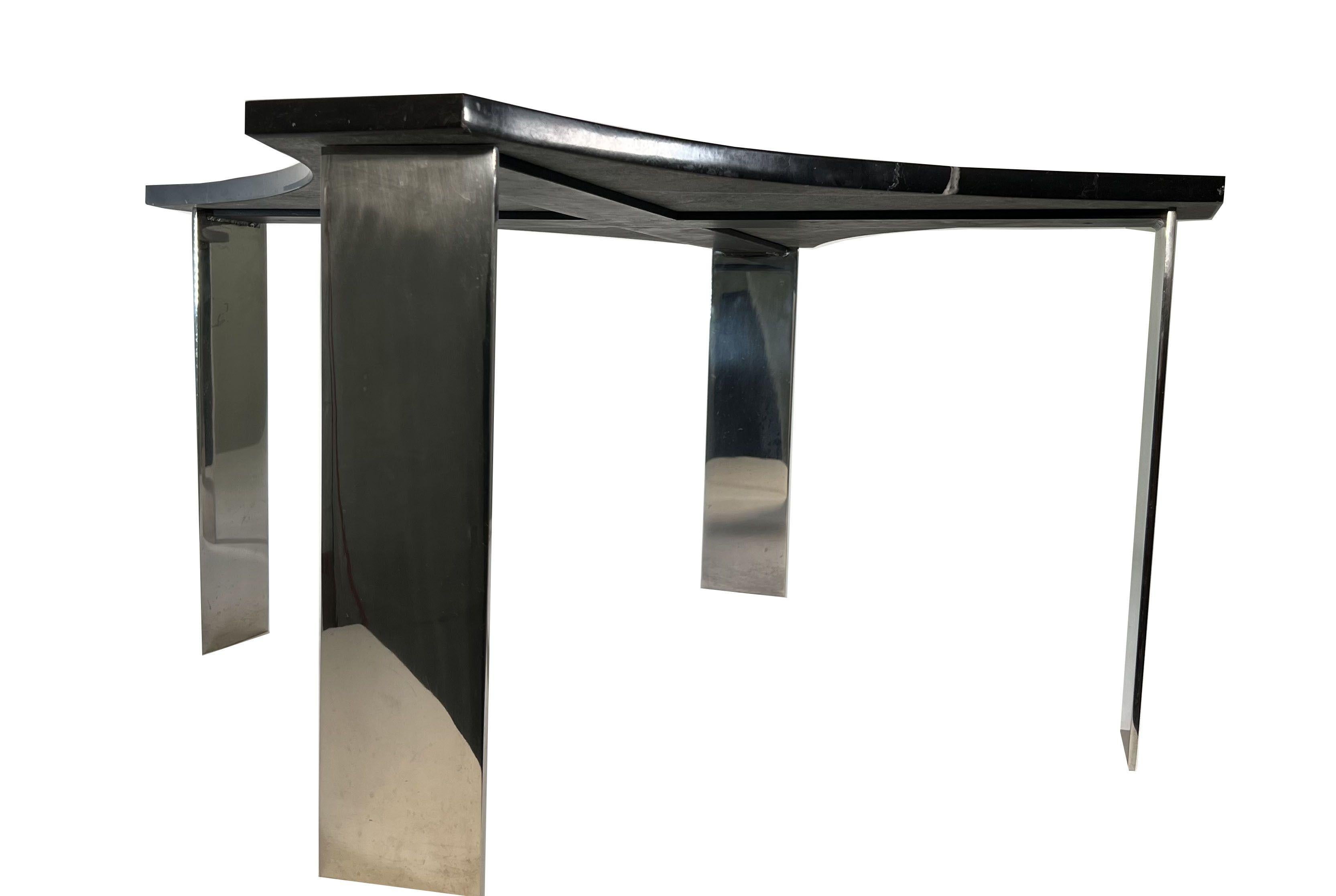 Late 20th Century Pair American Modern Polished Steel and Granite Tables, Pace Collection For Sale