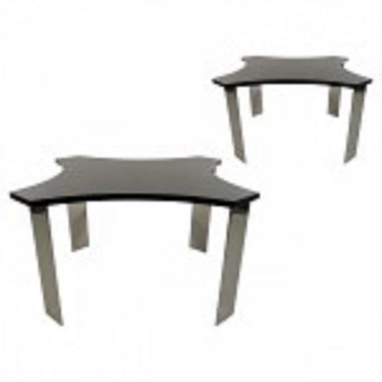 20th Century Pair American Modern Polished Steel and Granite Tables, Pace Collection For Sale
