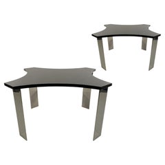 Pair American Modern Polished Steel and Granite Tables, Pace Collection