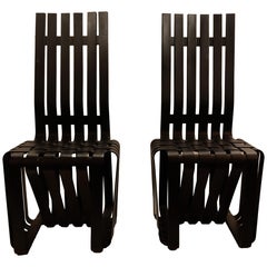 Pair American Modernist "High Sticking" Black Chairs Frank Gehry for Knoll 1992