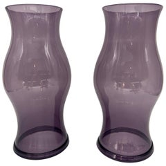 Pair, Amethyst Blown Glass Hurricanes
