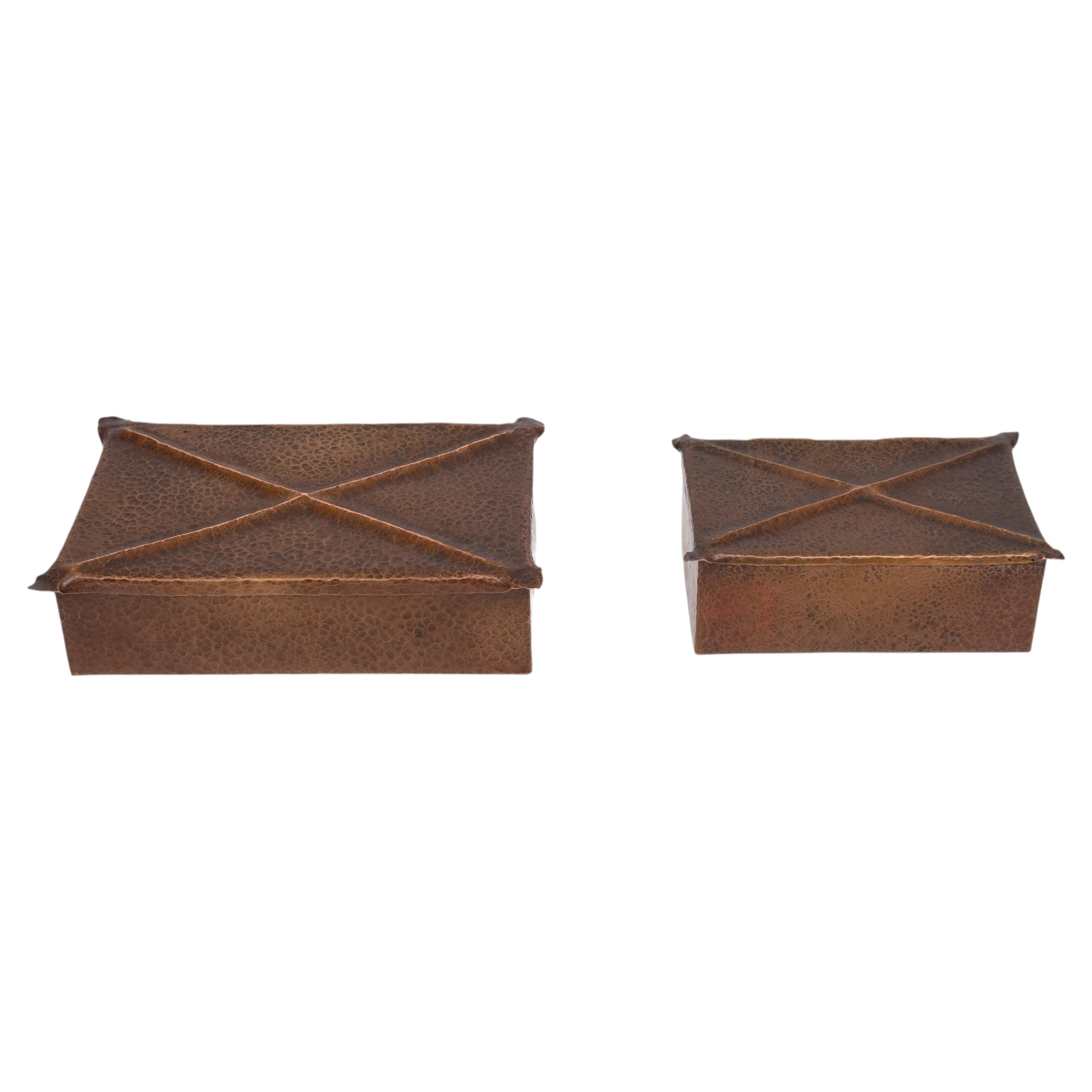 pair Amsterdam school Hammered Copper Cigar boxes 1920s