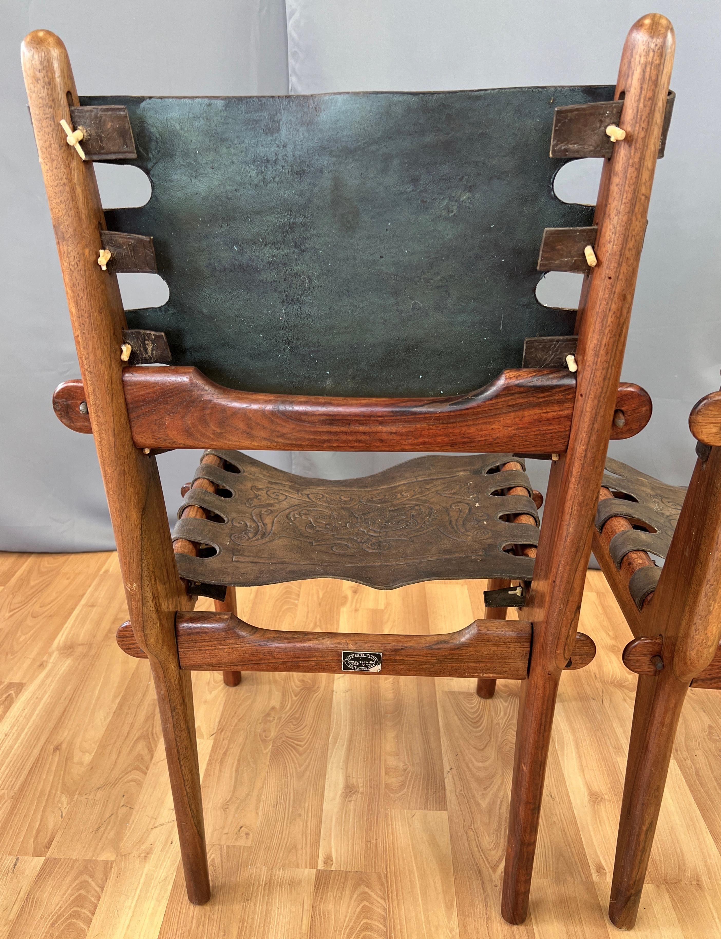Pair Angel Pazmińo Teak and Leather Chairs for Muebles De Estilo 3