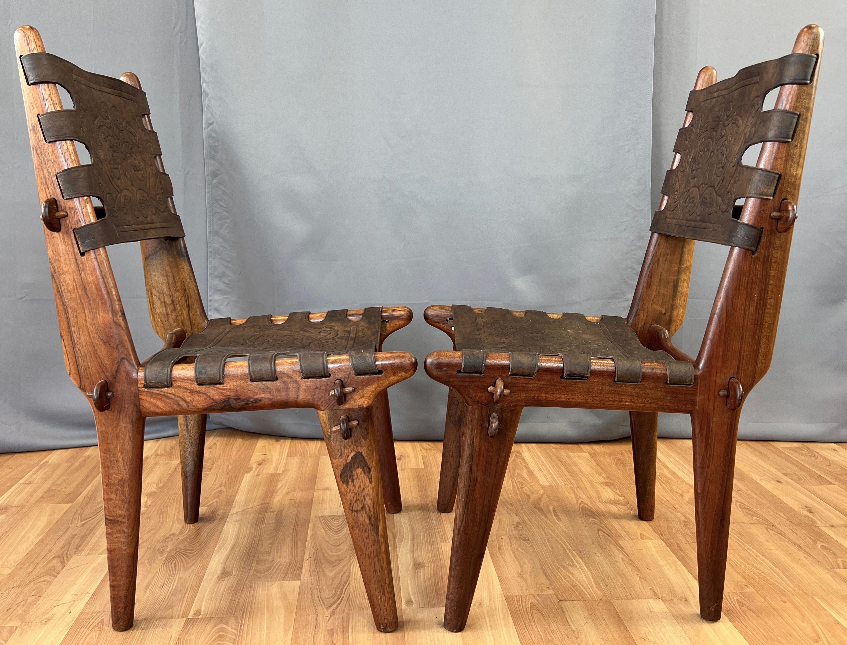 Pair Angel Pazmińo Teak and Leather Chairs for Muebles De Estilo 5