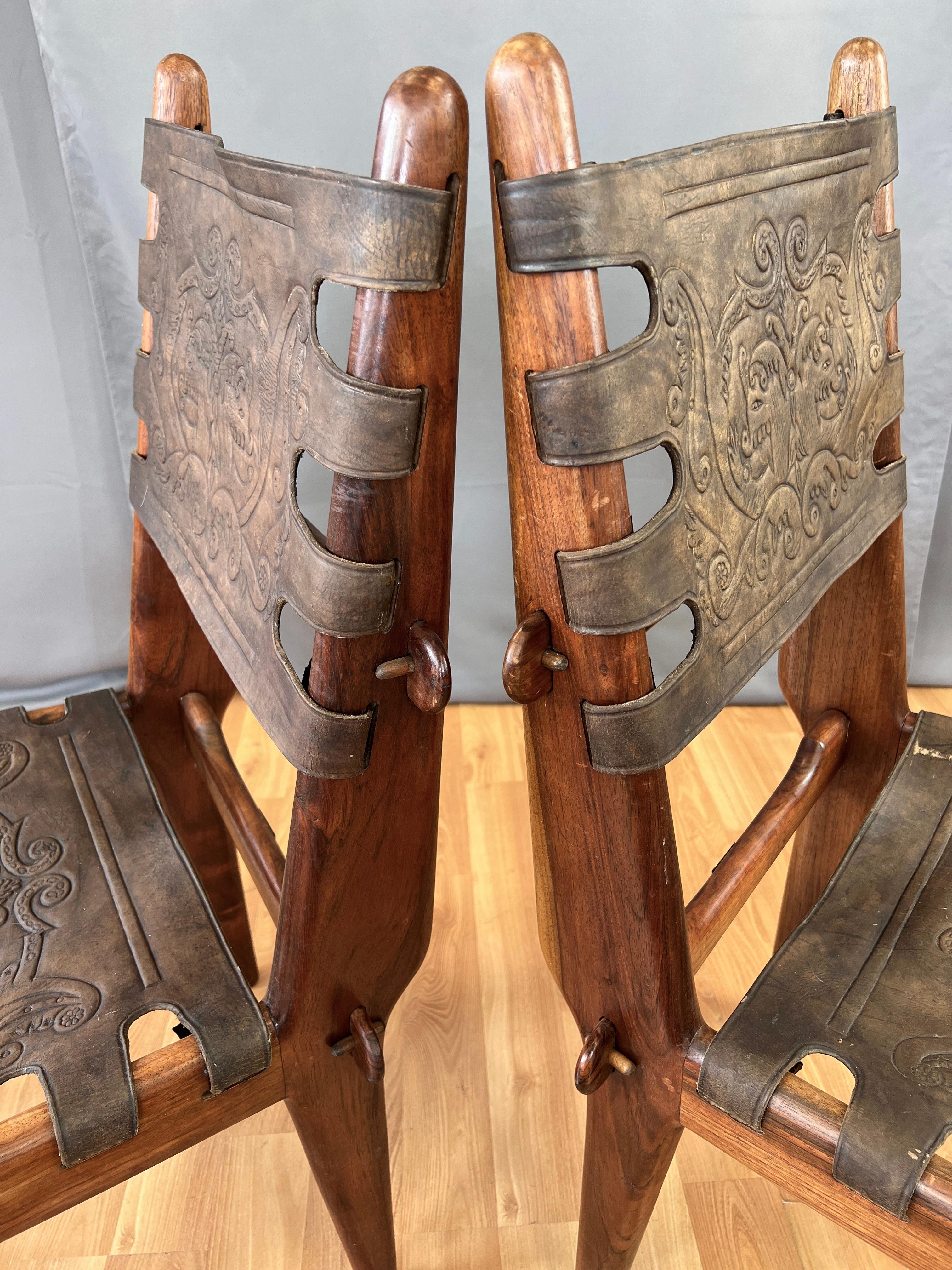Pair Angel Pazmińo Teak and Leather Chairs for Muebles De Estilo 7