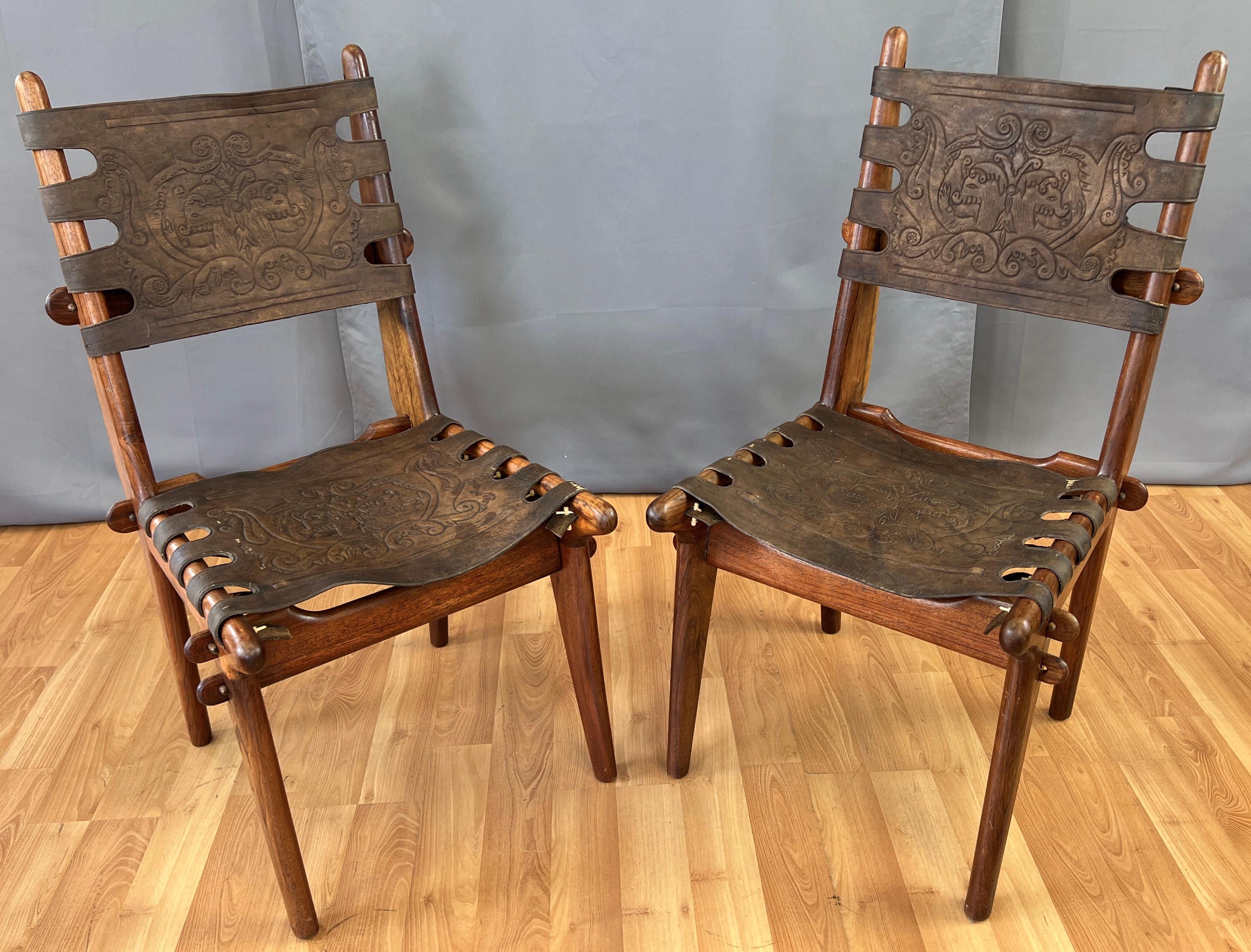 Pair Angel Pazmińo Teak and Leather Chairs for Muebles De Estilo 12