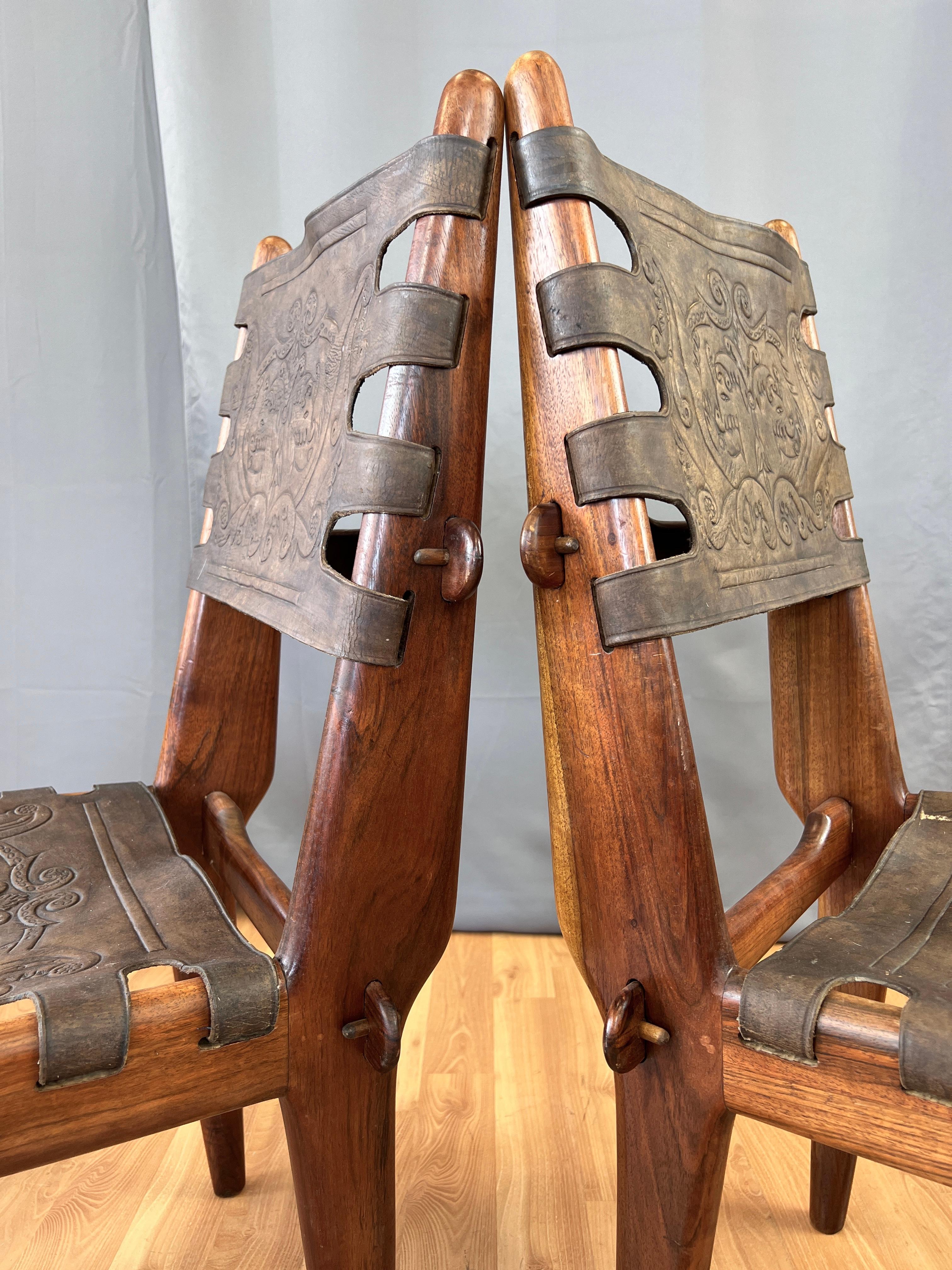 Pair Angel Pazmińo Teak and Leather Chairs for Muebles De Estilo 13