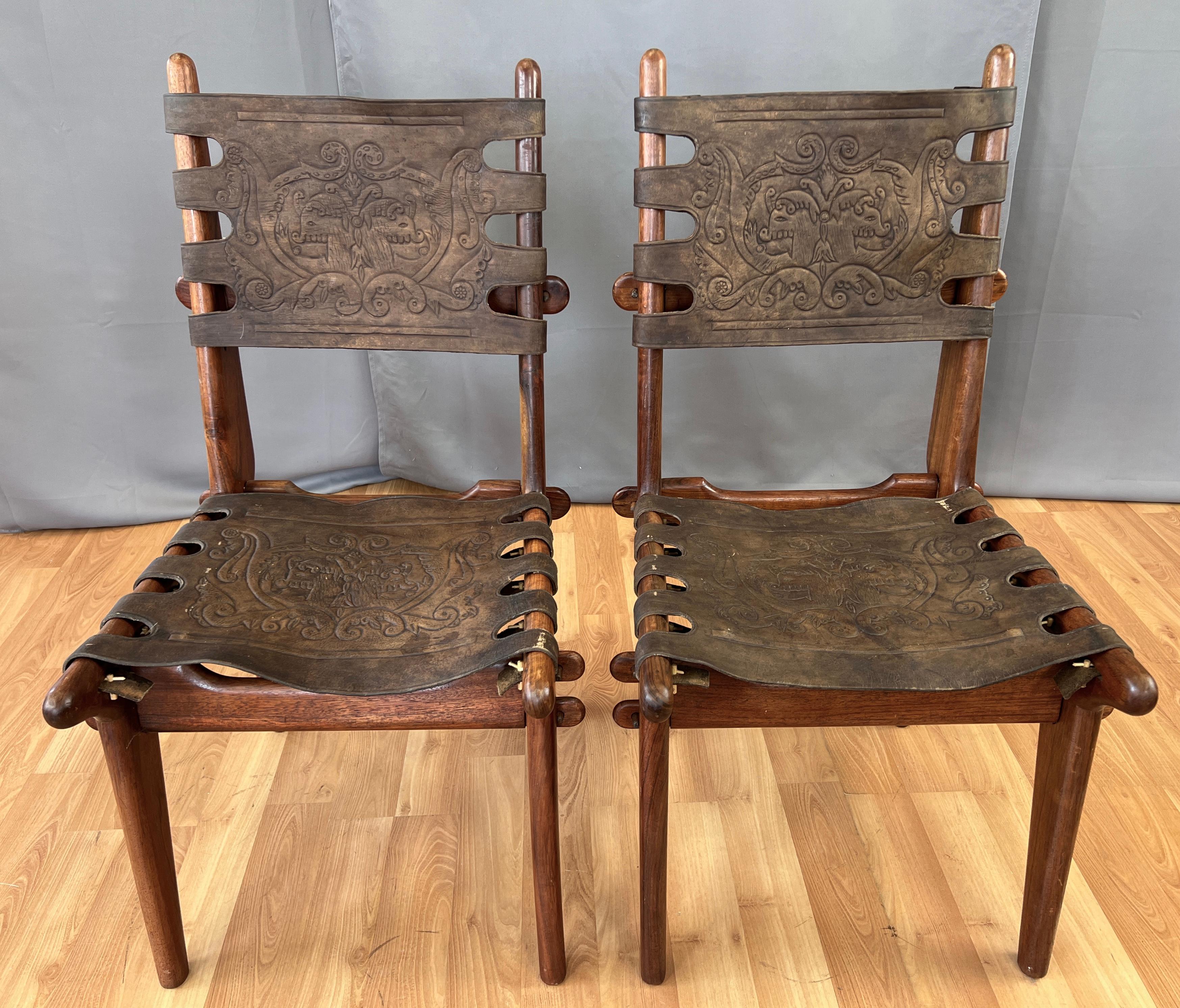 Mid-Century Modern Pair Angel Pazmińo Teak and Leather Chairs for Muebles De Estilo