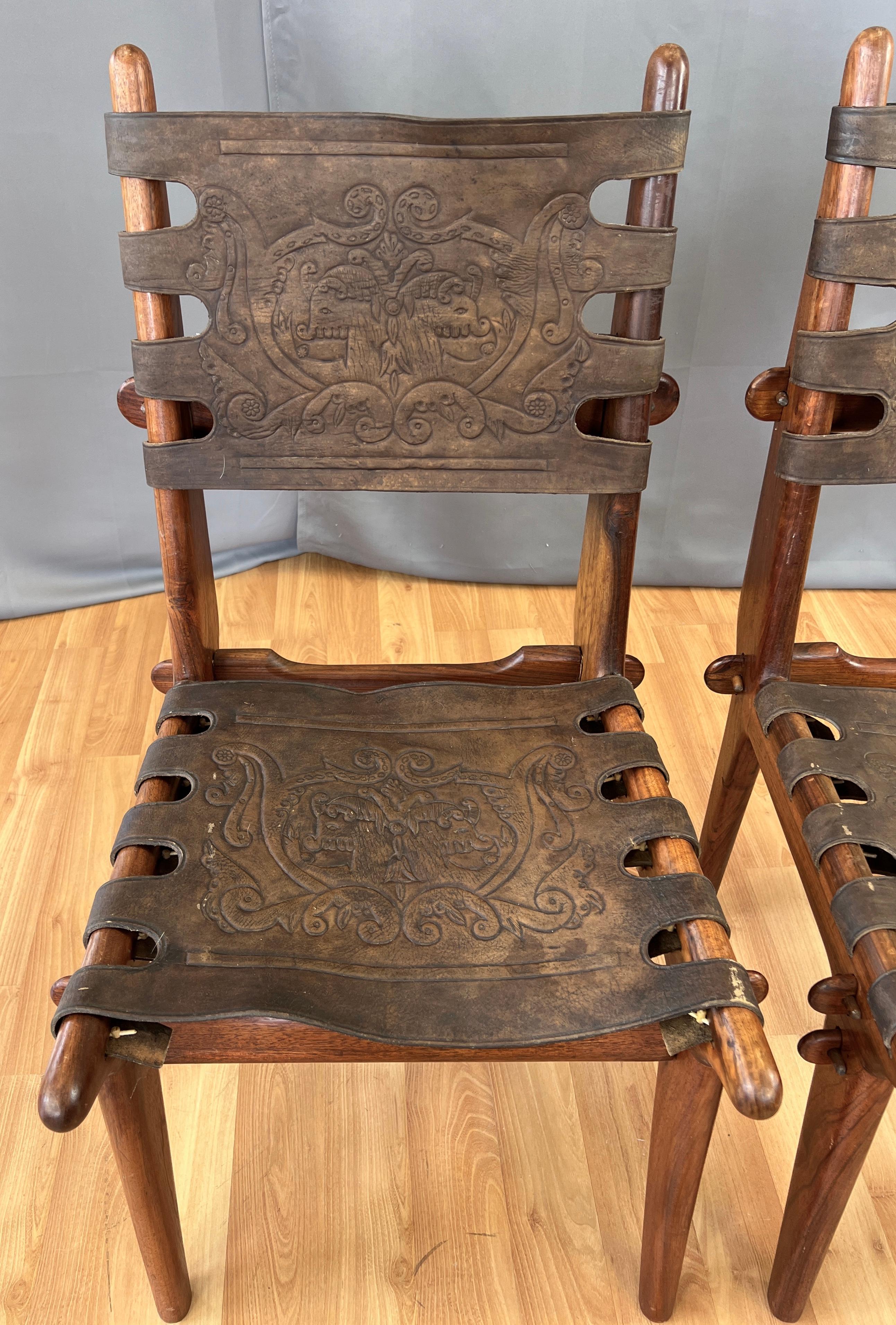 Ecuadorean Pair Angel Pazmińo Teak and Leather Chairs for Muebles De Estilo