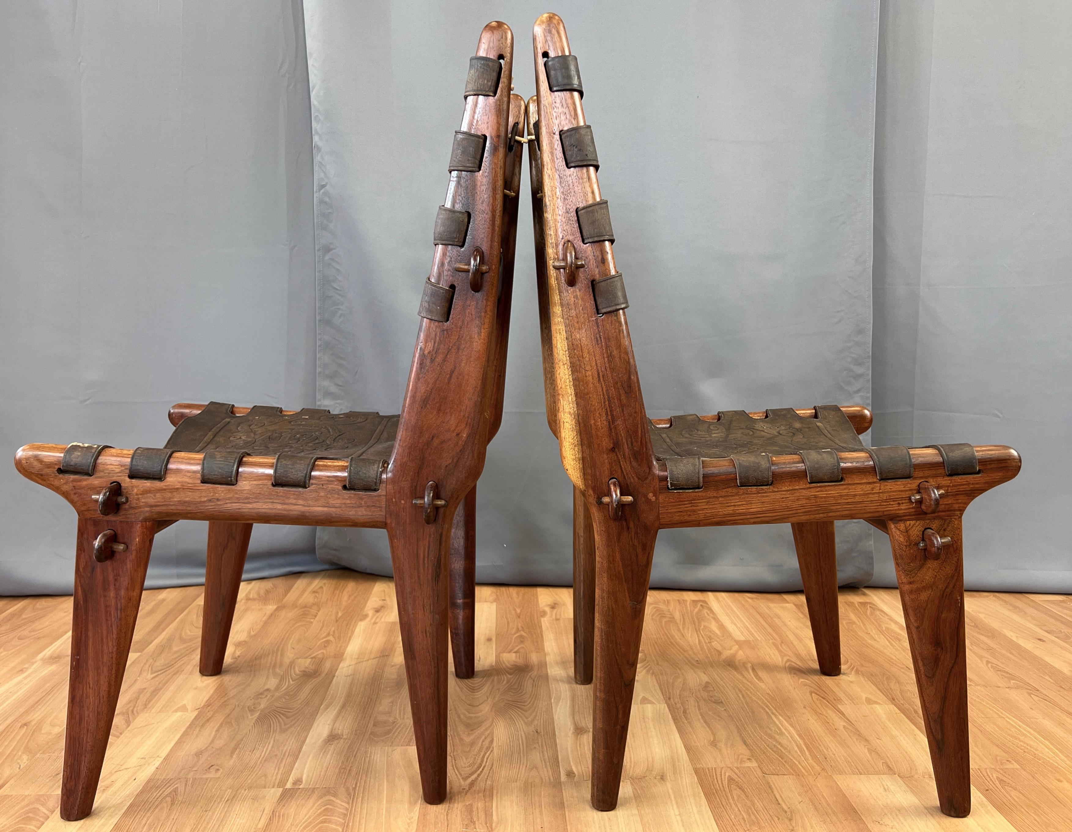 Mid-20th Century Pair Angel Pazmińo Teak and Leather Chairs for Muebles De Estilo