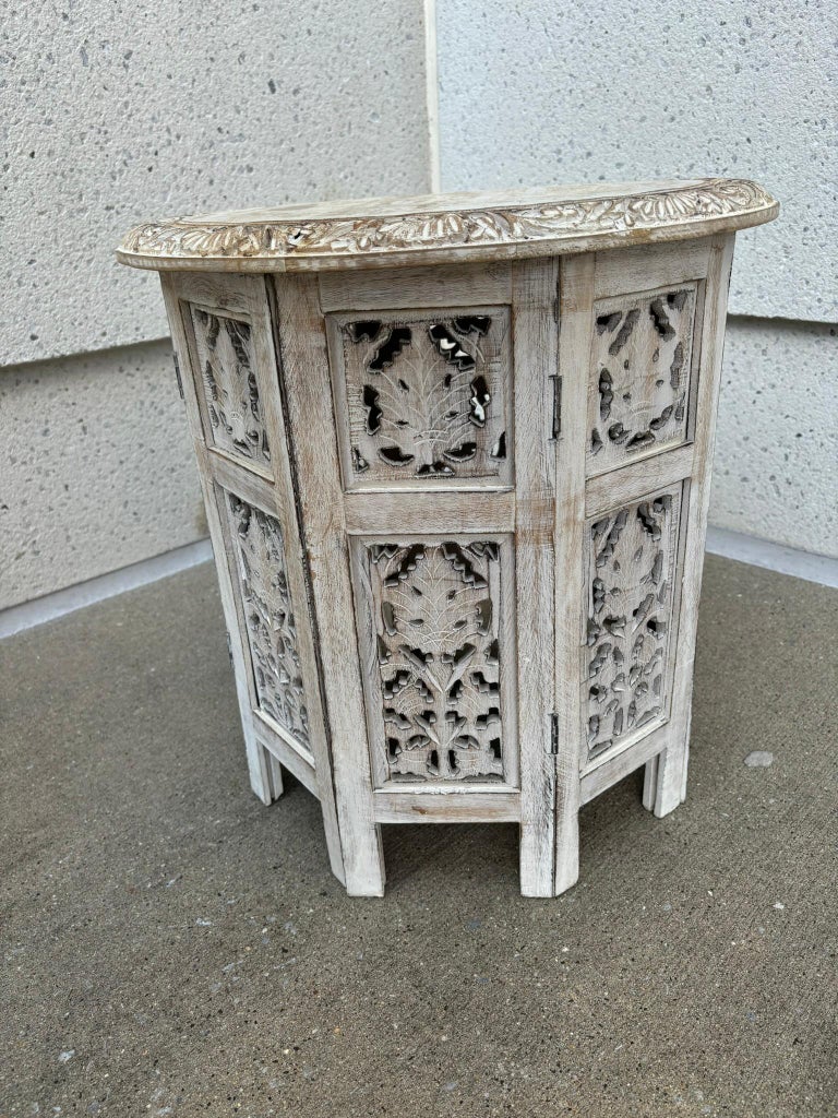 Pair Anglo Indian Carved and Painted Round Side Tables Pair Anglo Indian Carved and Painted Round Side Tables