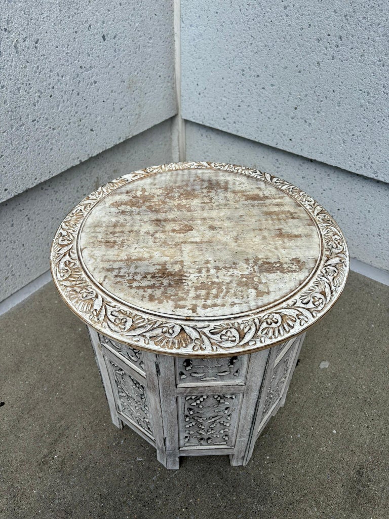Pair Anglo Indian Carved and Painted Round Side Tables Pair Anglo Indian Carved and Painted Round Side Tables