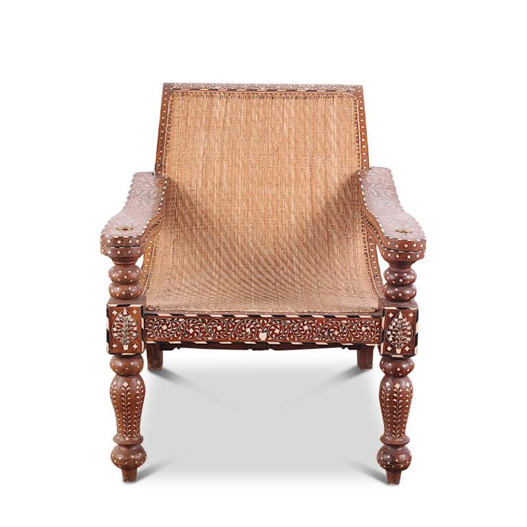 20th Century Pair of Anglo-Indian Inlaid Teak Plantation Chairs