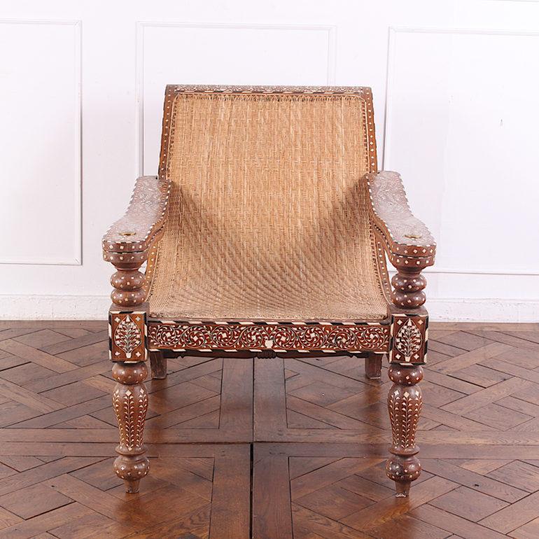 Pair of Anglo-Indian Inlaid Teak Plantation Chairs 1