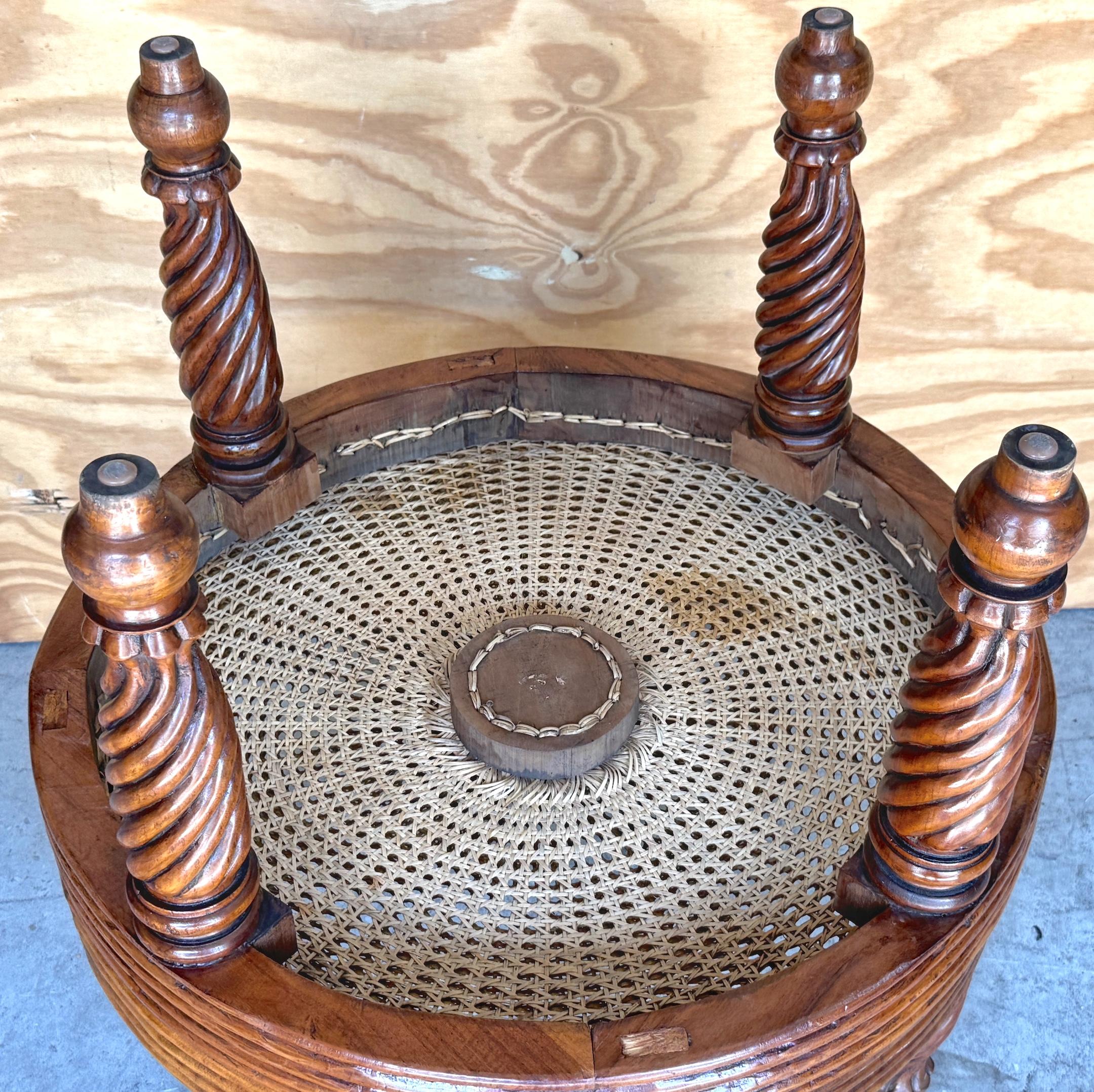 Pair Anglo-Indian / Tradewinds-Style Carved Hardwood & Cane Low Tables / Benches For Sale 11