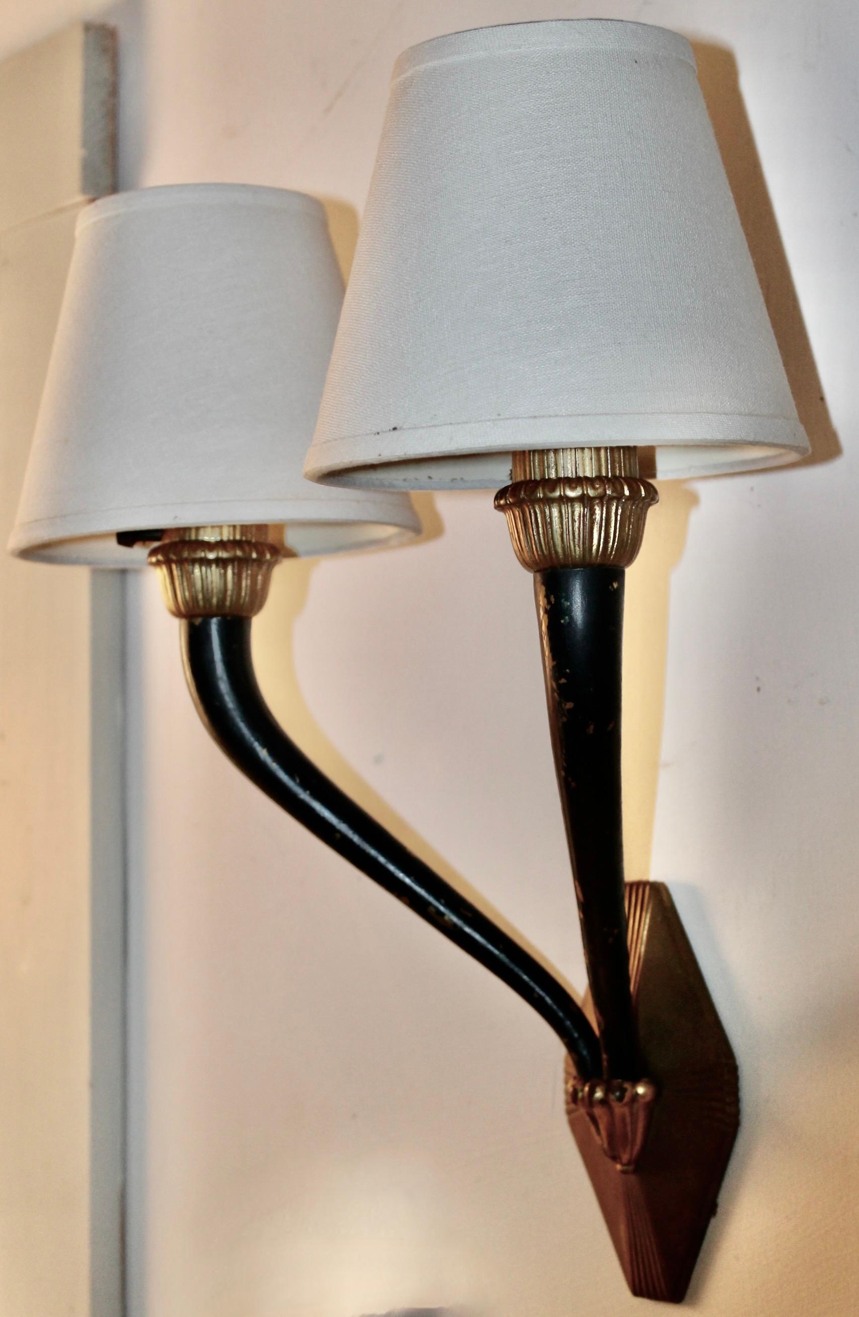 French Pair Ruhlmann Style 'Antelope' Wall Lights For Sale