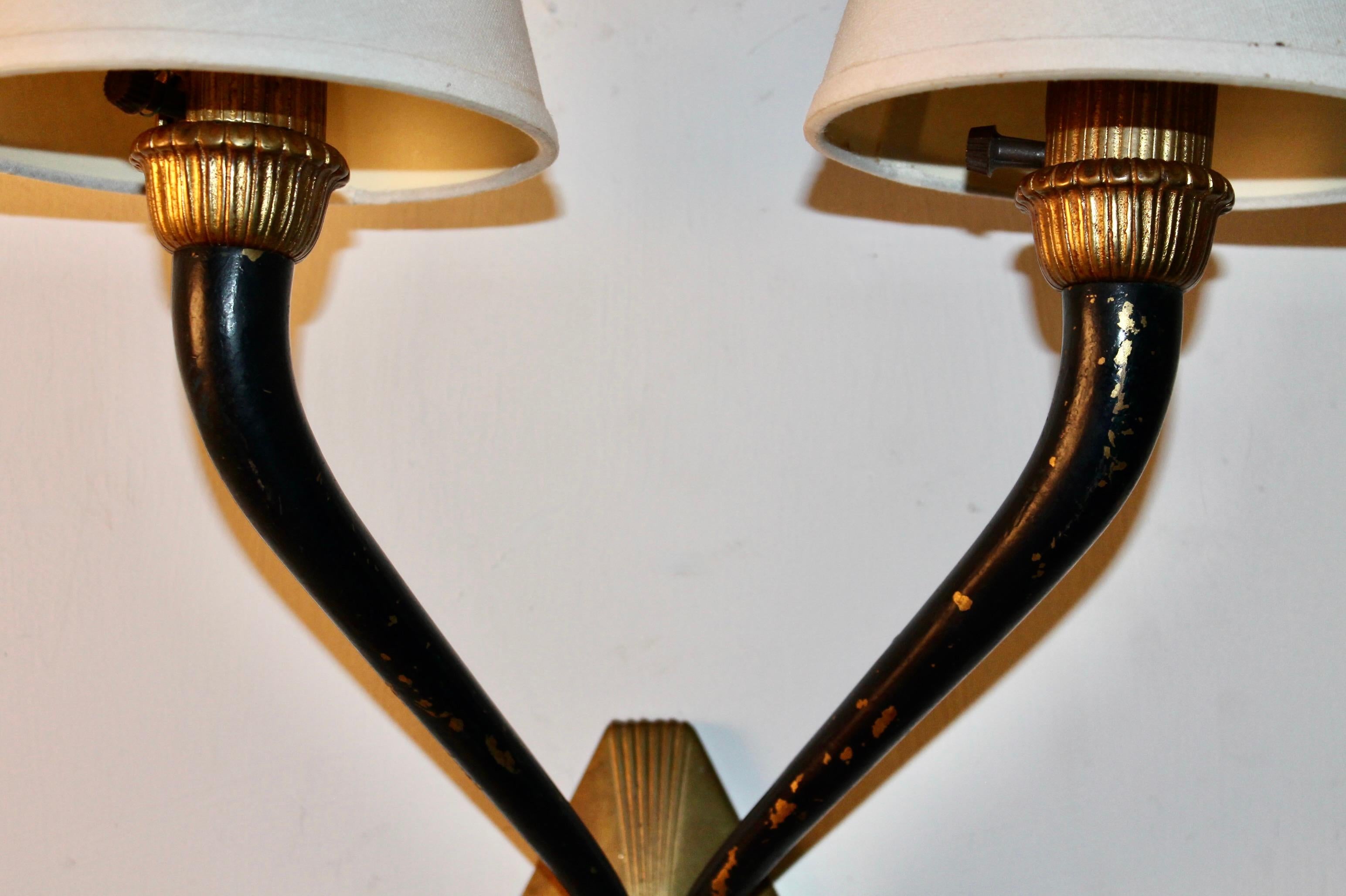 Pair Ruhlmann Style 'Antelope' Wall Lights In Good Condition For Sale In Sharon, CT