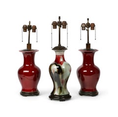Lampade da tavolo antiche cinesi da esportazione “Sang de Boeuf”, in porcellana color sangue di bue