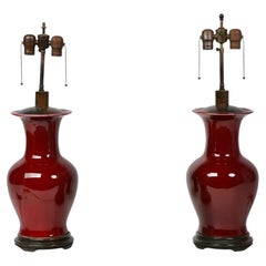 Lampade da tavolo antiche cinesi da esportazione “Sang de Boeuf”, in porcellana color sangue di bue