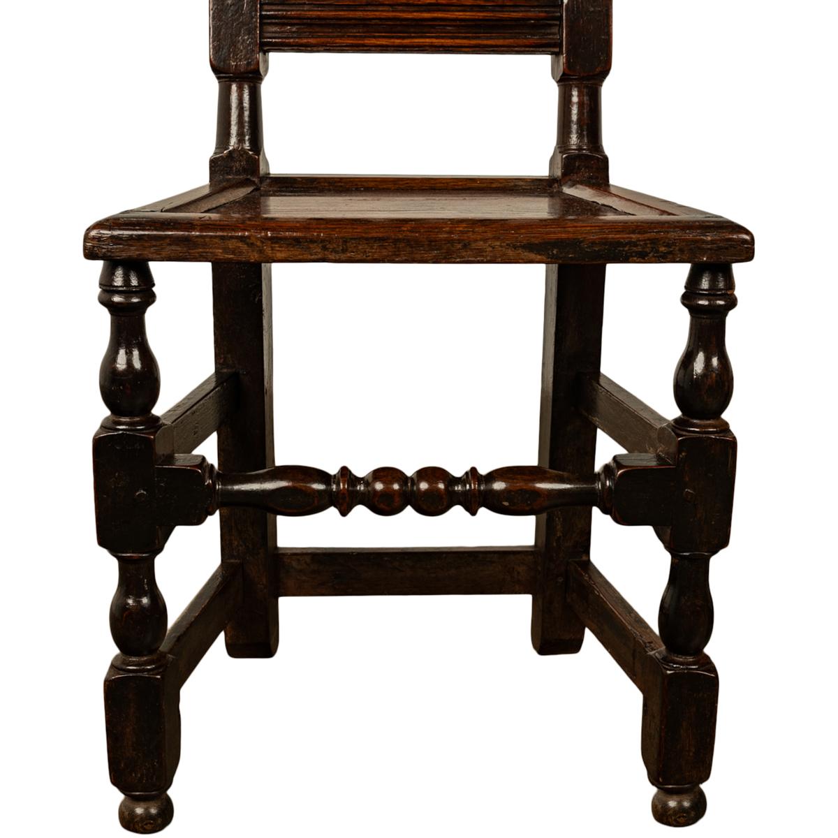 Pair Antique 17th Century William & Mary Oak Joined Back Stools Side Chairs 1690 For Sale 6