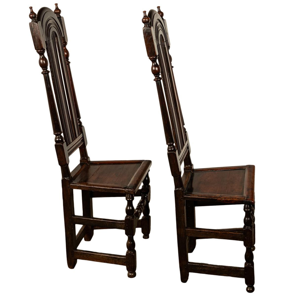 Pair Antique 17th Century William & Mary Oak Joined Back Stools Side Chairs 1690 In Good Condition For Sale In Portland, OR