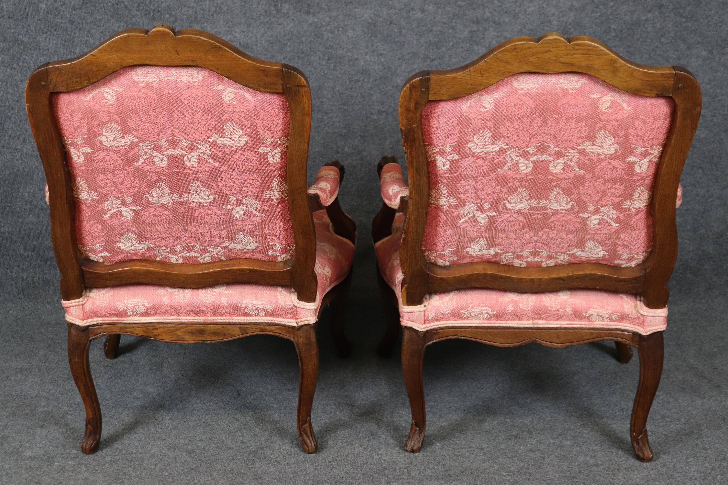 Pair Antique 1850s Era French Louis XV Style Armchairs with Griffon Upholstery For Sale 2