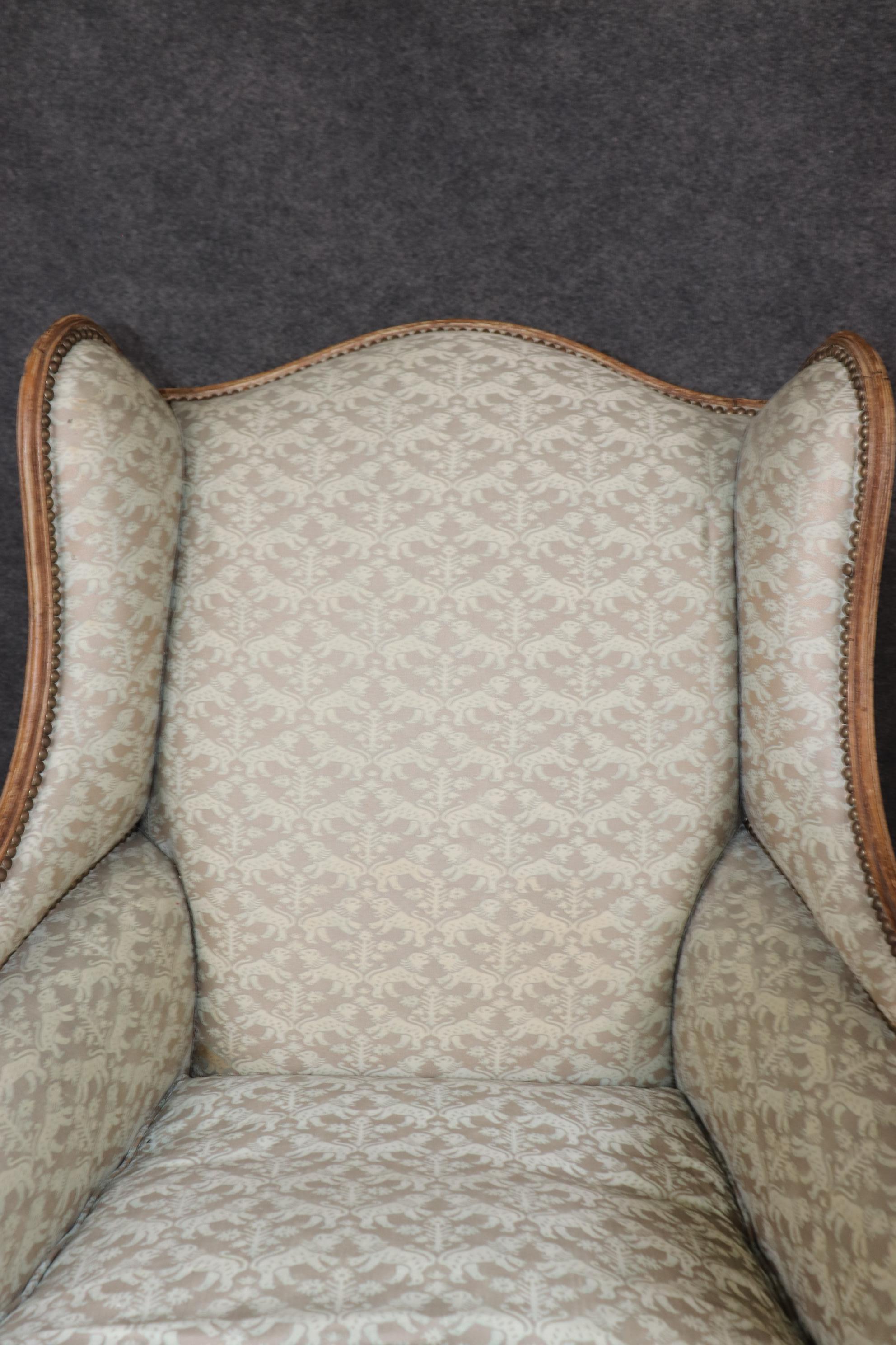 Pair Antique 1890s era French Louis XV Style Wingback Chairs Nailhead Trim For Sale 5