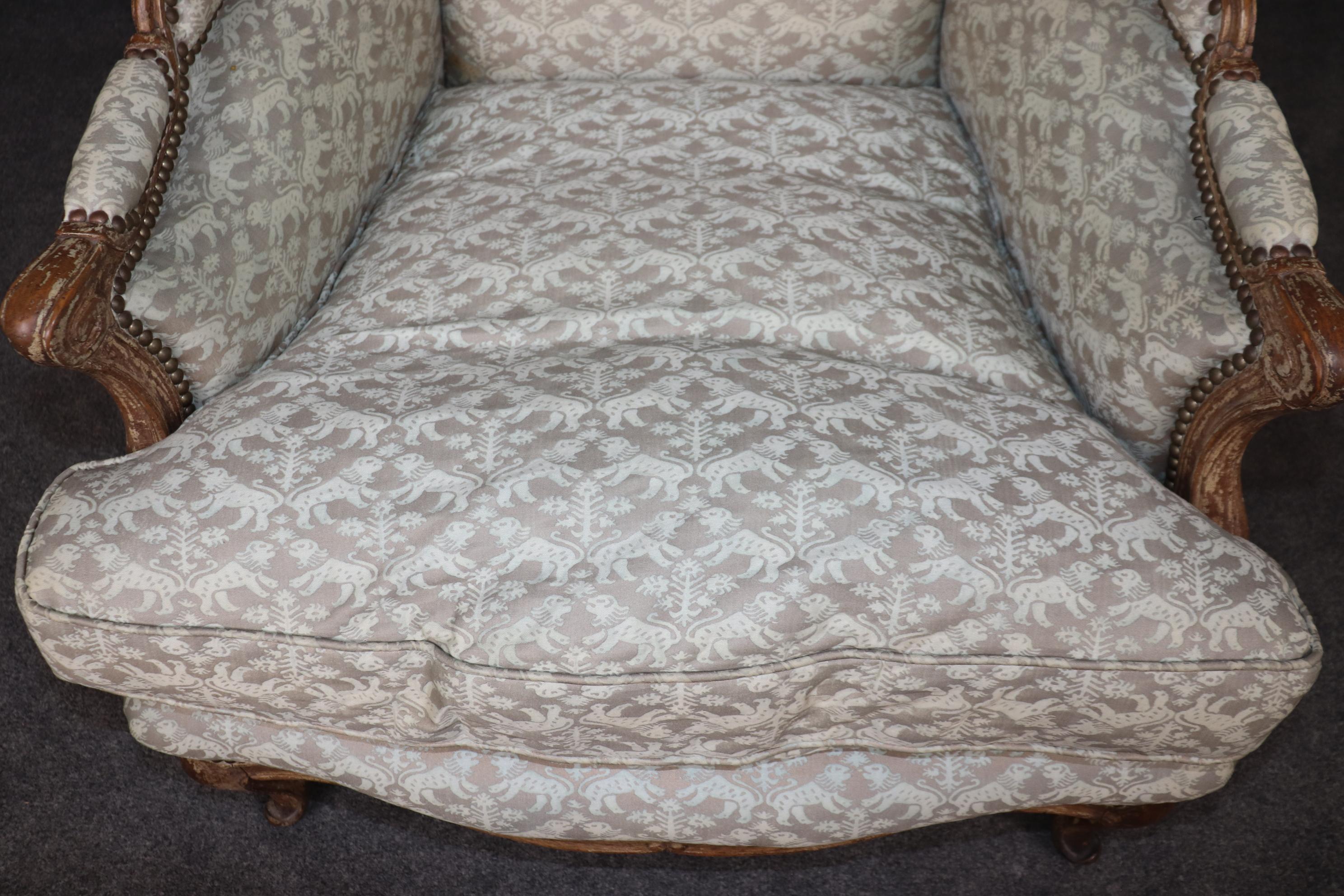 Pair Antique 1890s era French Louis XV Style Wingback Chairs Nailhead Trim For Sale 6