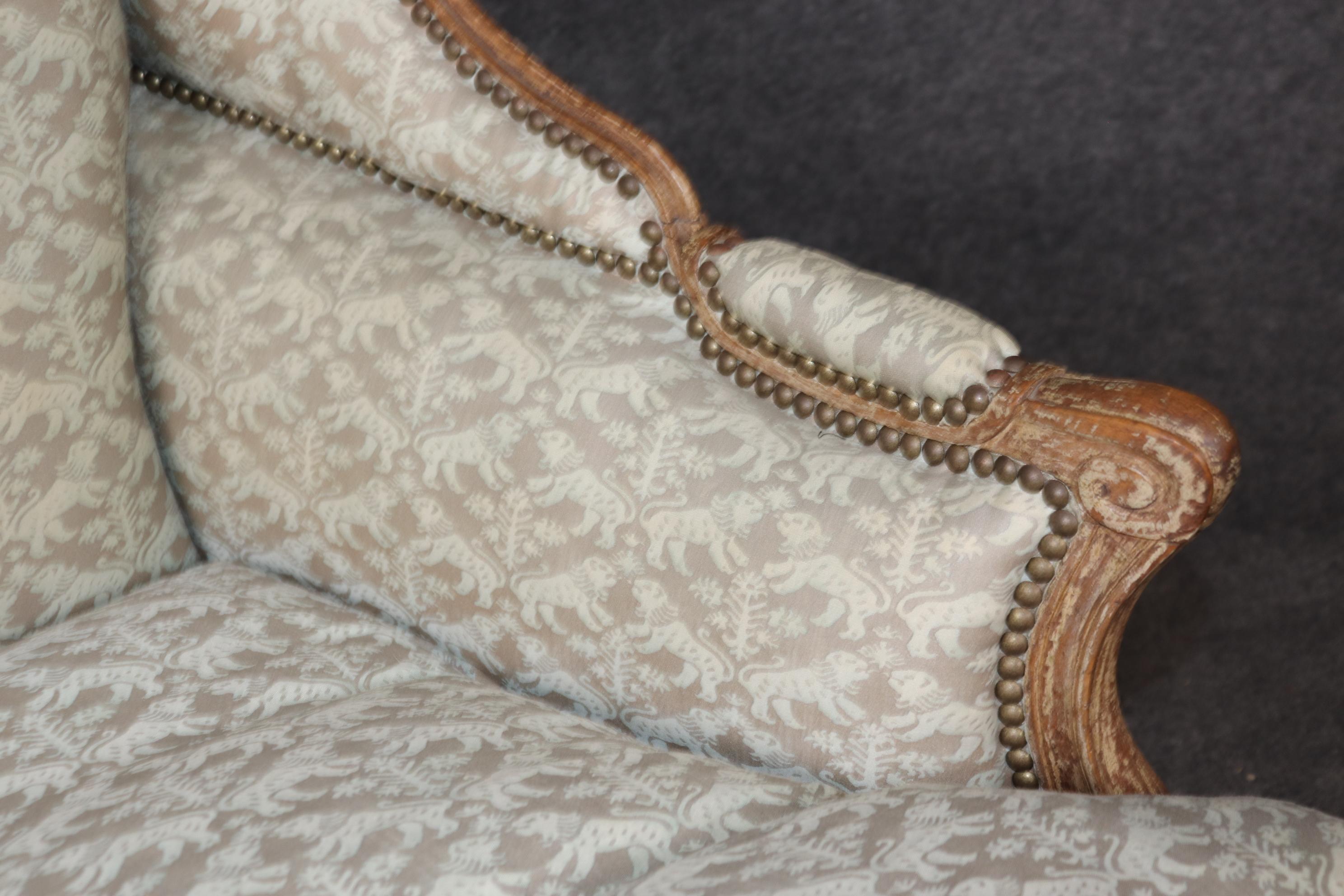Pair Antique 1890s era French Louis XV Style Wingback Chairs Nailhead Trim For Sale 4